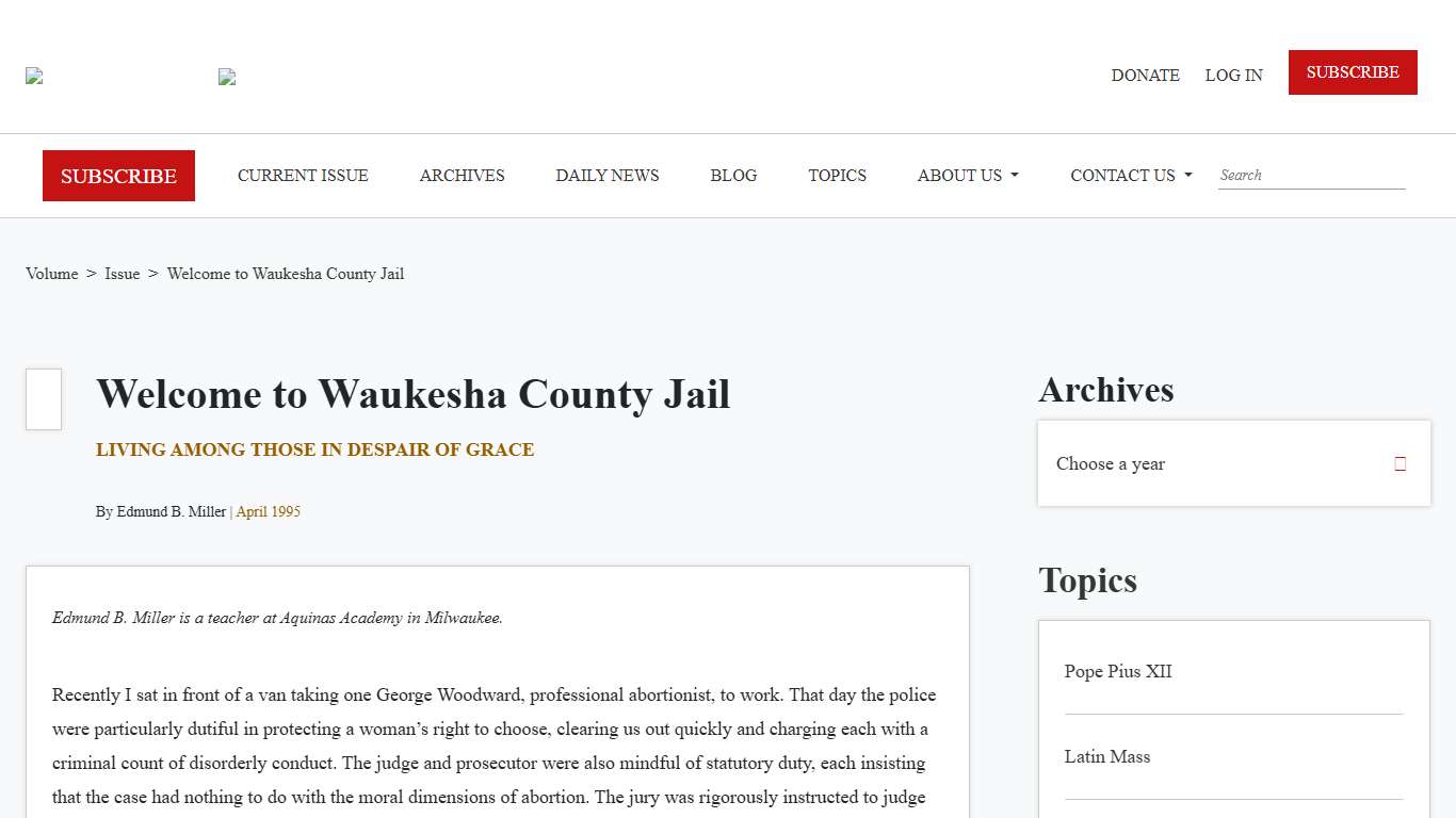 Welcome to Waukesha County Jail New Oxford Review